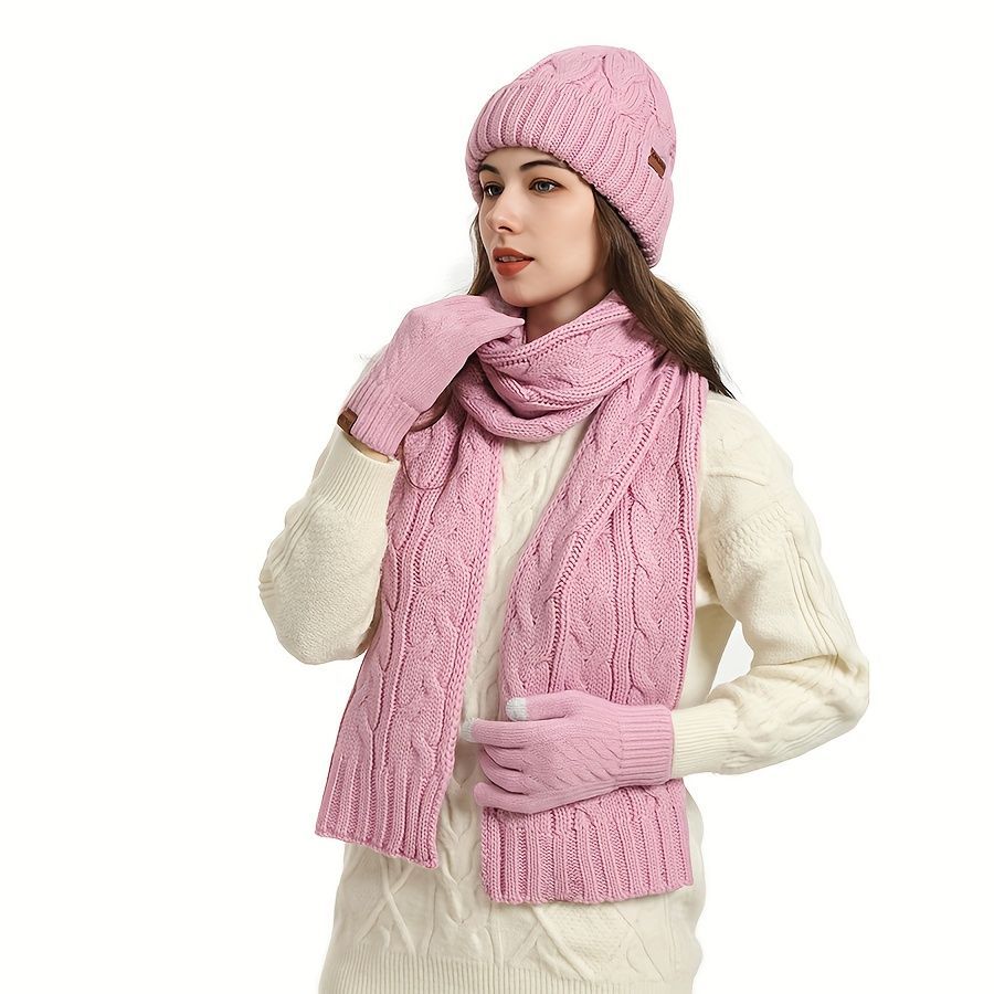 Unisex Winter Accessory Set Beanie Scarf Gloves Winter Fashion Warm Accessories - Black - Size L