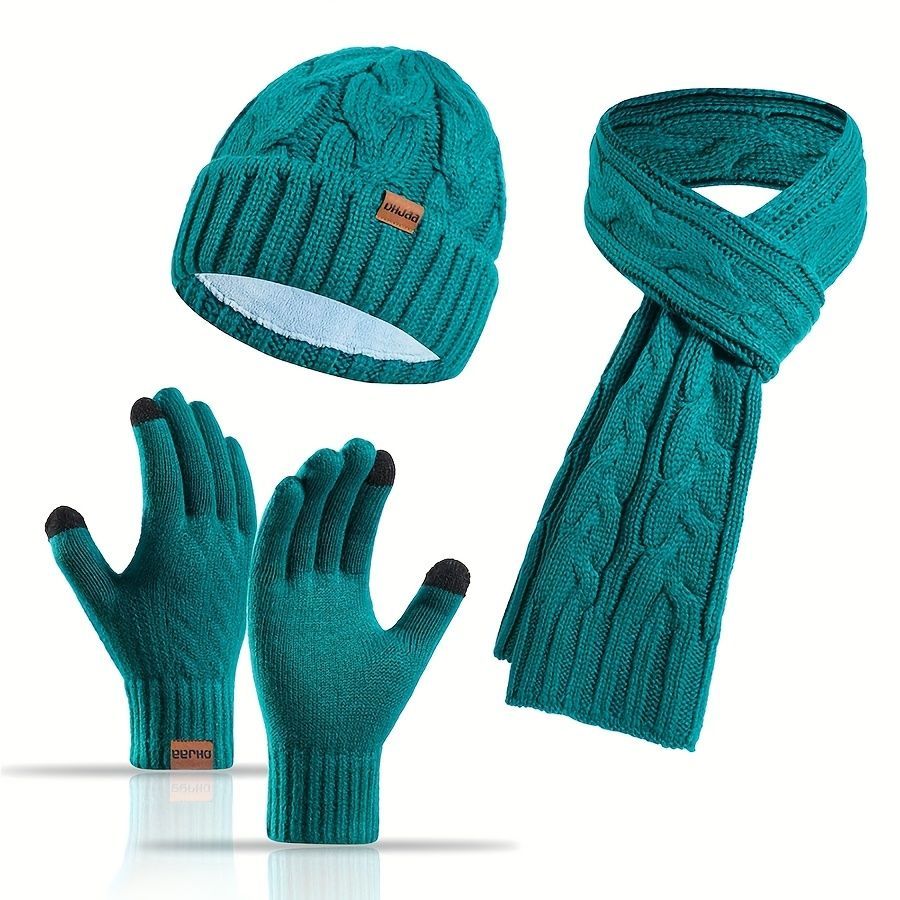 Unisex Winter Accessory Set Beanie Scarf Gloves Winter Fashion Warm Accessories - Gray - Size L