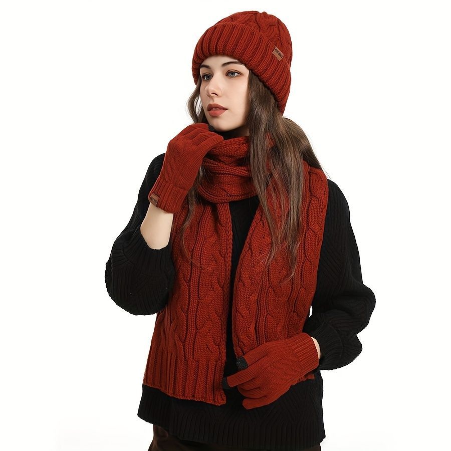 Unisex Winter Accessory Set Beanie Scarf Gloves Winter Fashion Warm Accessories - Gray - Size L