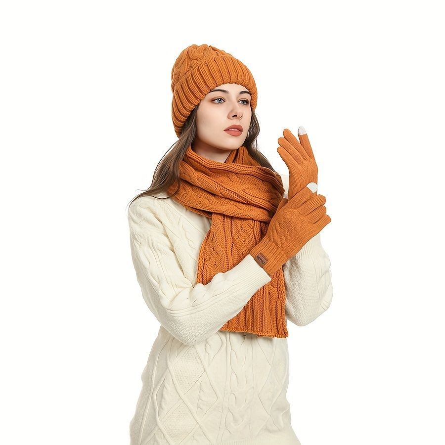 Unisex Winter Accessory Set Beanie Scarf Gloves Winter Fashion Warm Accessories - Gray - Size L