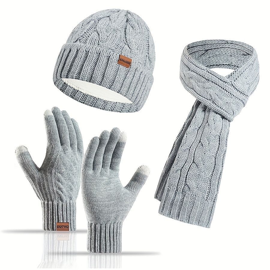 Unisex Winter Accessory Set Beanie Scarf Gloves Winter Fashion Warm Accessories - Pink - Size L