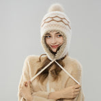 Women'S Knitted Hat Furry Ear-Flap Hat Pom-Pom Hat Winter Accessory Women'S - Black - Size L