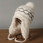 Women'S Knitted Hat Furry Ear-Flap Hat Pom-Pom Hat Winter Accessory Women'S - Black - Size L