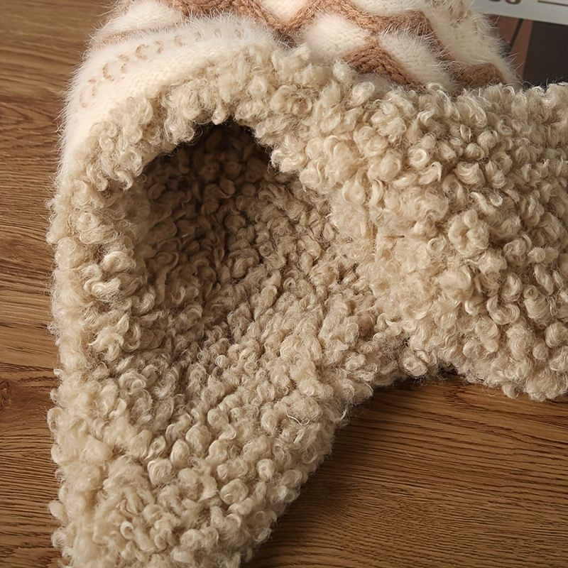 Women'S Knitted Hat Furry Ear-Flap Hat Pom-Pom Hat Winter Accessory Women'S - Black - Size L
