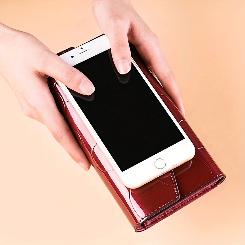 Women'S Genuine Leather Wallet Long Wallet Clutch Large Capacity Wallet - Red - Size m