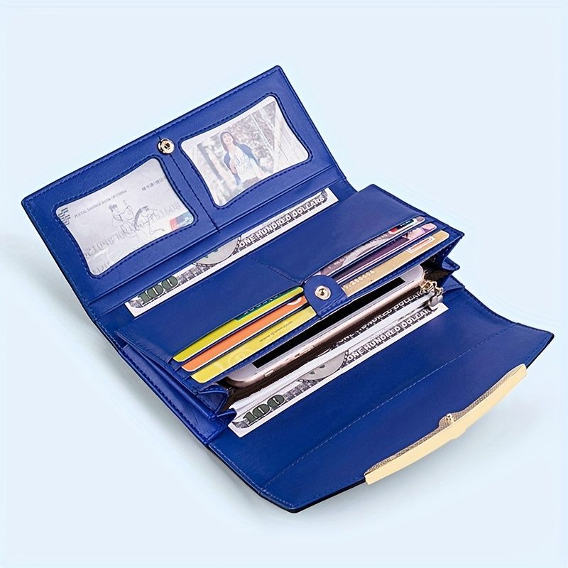 Women'S Genuine Leather Wallet Long Wallet Clutch Large Capacity Wallet - Royal Blue - Size m