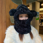 Women'S Winter Hat Furry Hat Ear Flap Hat Face Covering Hat Winter Accessory - Black - Size L