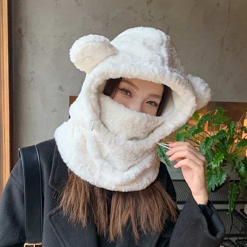 Women'S Winter Hat Furry Hat Ear Flap Hat Face Covering Hat Winter Accessory - Coffee color - Size L