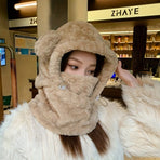 Women'S Winter Hat Furry Hat Ear Flap Hat Face Covering Hat Winter Accessory - Coffee color - Size L
