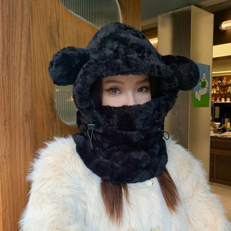 Women'S Winter Hat Furry Hat Ear Flap Hat Face Covering Hat Winter Accessory - White - Size L