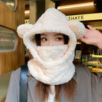 Women'S Winter Hat Furry Hat Ear Flap Hat Face Covering Hat Winter Accessory - White - Size L