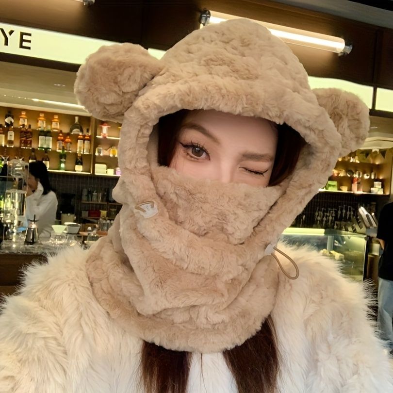 Women'S Winter Hat Furry Hat Ear Flap Hat Face Covering Hat Winter Accessory - White - Size L