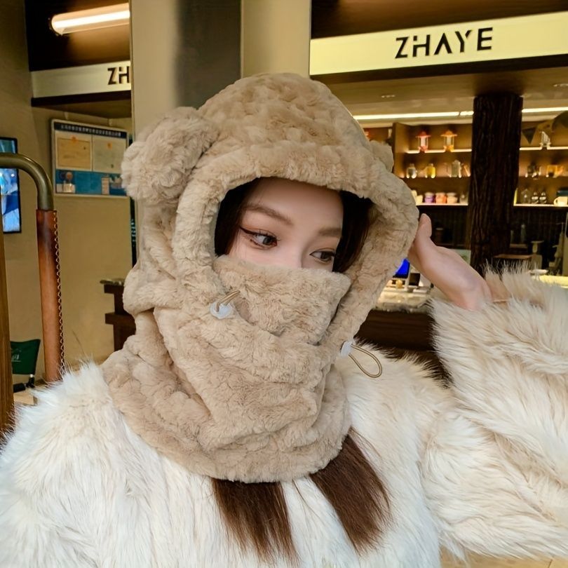 Women'S Winter Hat Furry Hat Ear Flap Hat Face Covering Hat Winter Accessory - White - Size L