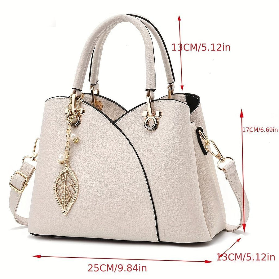 White Tote Bag Women'S Handbag Leaf Charm Bag Stylish Women'S Bag Designer Tote - Khaki - Size 26-13-18