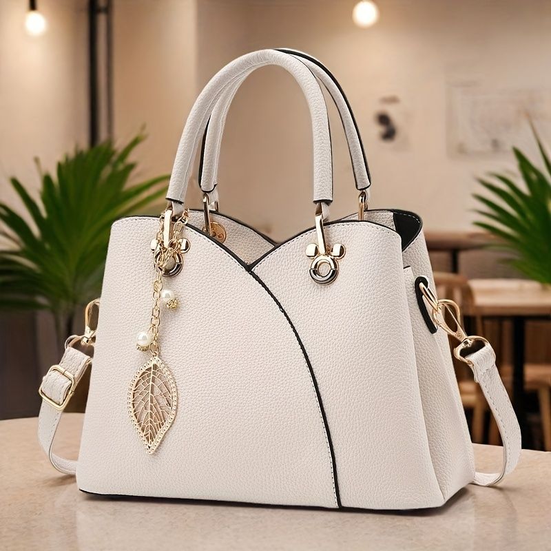 White Tote Bag Women'S Handbag Leaf Charm Bag Stylish Women'S Bag Designer Tote - Yellow - Size 26-13-18