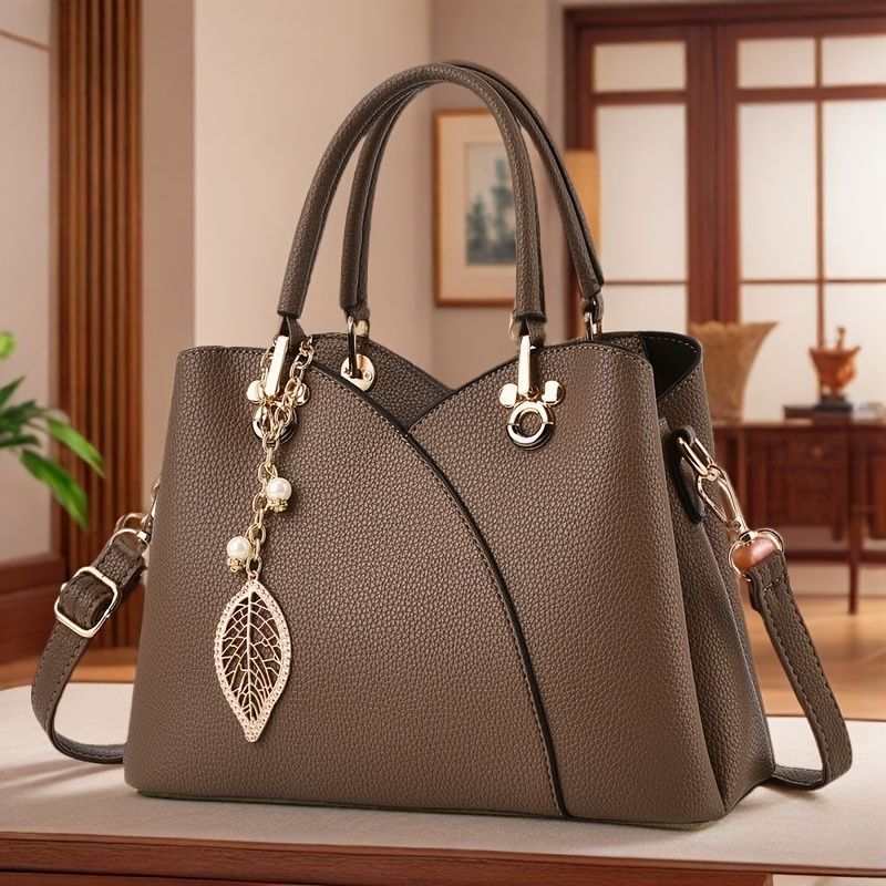 White Tote Bag Women'S Handbag Leaf Charm Bag Stylish Women'S Bag Designer Tote - Yellow - Size 26-13-18
