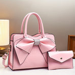 White Ladies Handbag Bow Embellished Handbag Handbag With Small Purse Crocodile - Black - Size 29-12-21