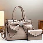 White Ladies Handbag Bow Embellished Handbag Handbag With Small Purse Crocodile - Black - Size 29-12-21