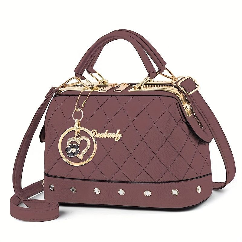 Women'S Handbag Quilted Handbag Studded Handbag Black Handbag Gold Toned - Blue - Size 25-13-16