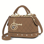 Women'S Handbag Quilted Handbag Studded Handbag Black Handbag Gold Toned - Blue - Size 25-13-16