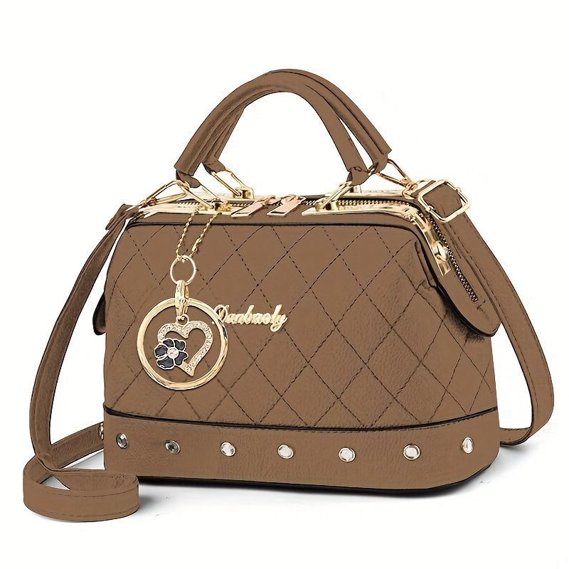 Women'S Handbag Quilted Handbag Studded Handbag Black Handbag Gold Toned - Blue - Size 25-13-16