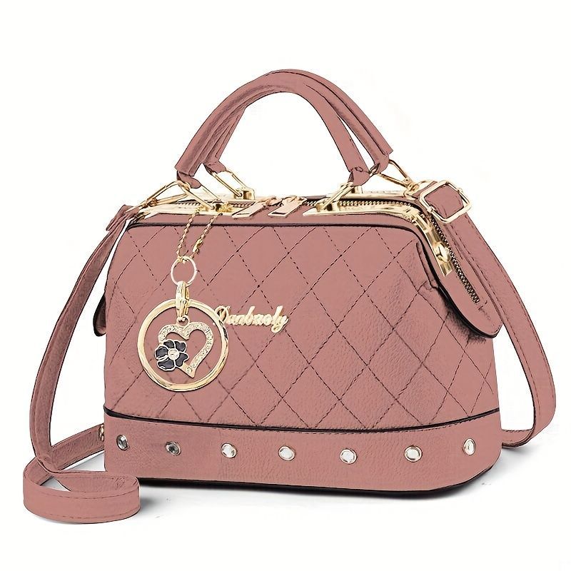 Women'S Handbag Quilted Handbag Studded Handbag Black Handbag Gold Toned - Blue - Size 25-13-16