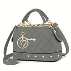 Women'S Handbag Quilted Handbag Studded Handbag Black Handbag Gold Toned - Red - Size 25-13-16
