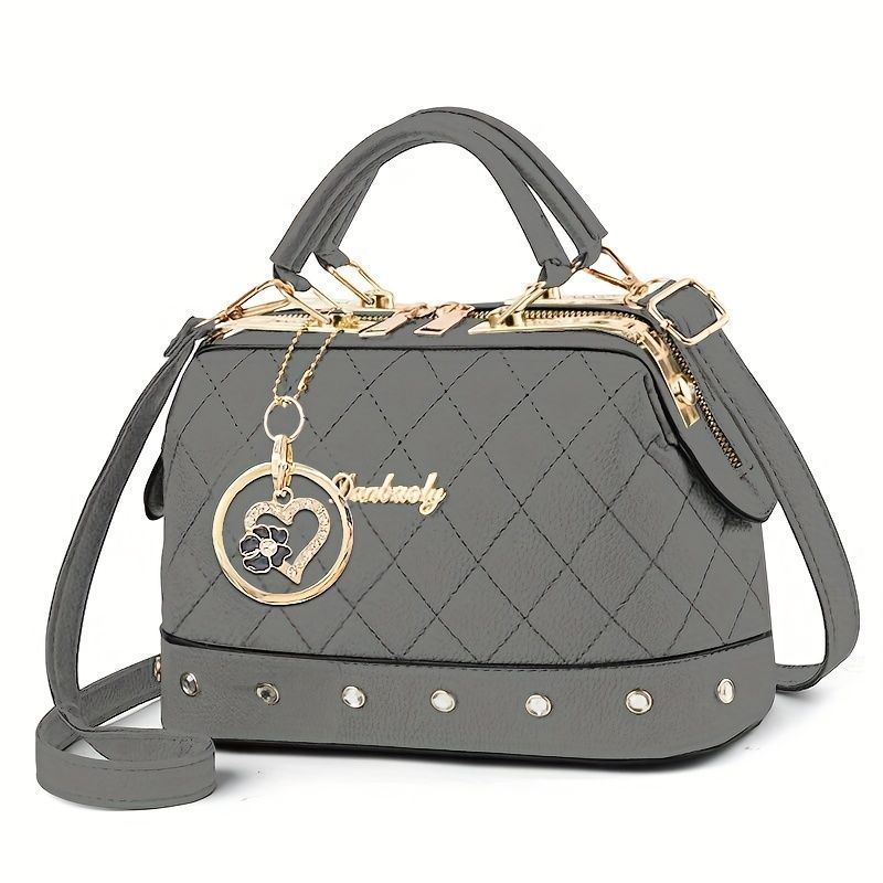 Women'S Handbag Quilted Handbag Studded Handbag Black Handbag Gold Toned - Red - Size 25-13-16