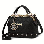 Women'S Handbag Quilted Handbag Studded Handbag Black Handbag Gold Toned - Red - Size 25-13-16