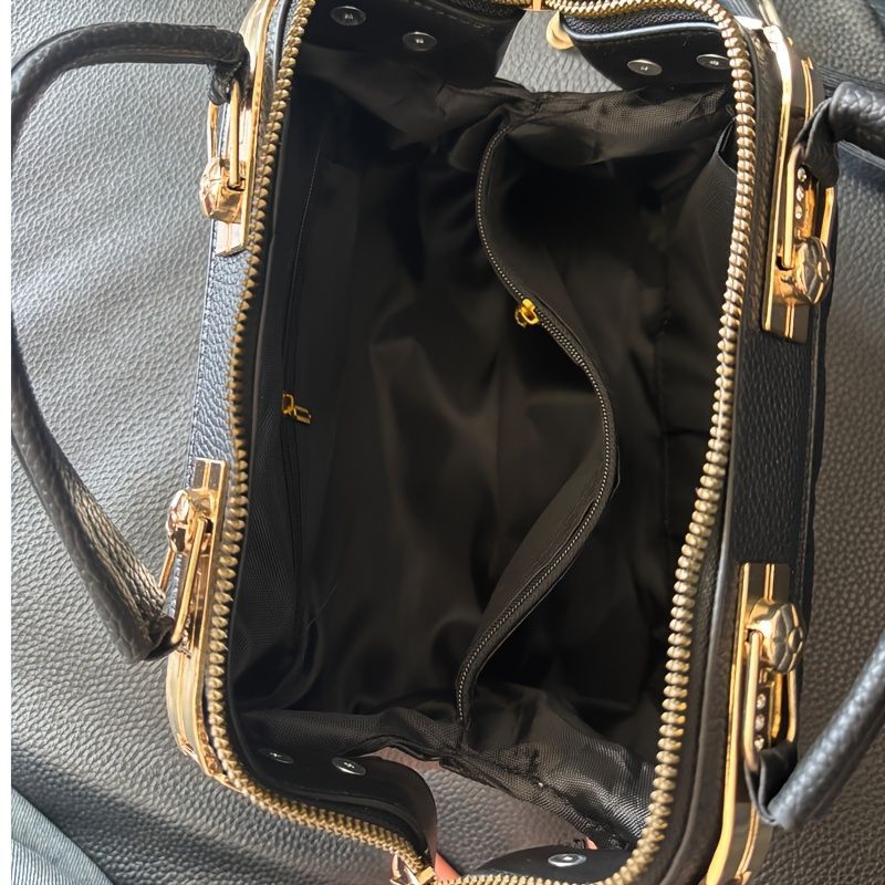 Women'S Handbag Quilted Handbag Studded Handbag Black Handbag Gold Toned - Red - Size 25-13-16