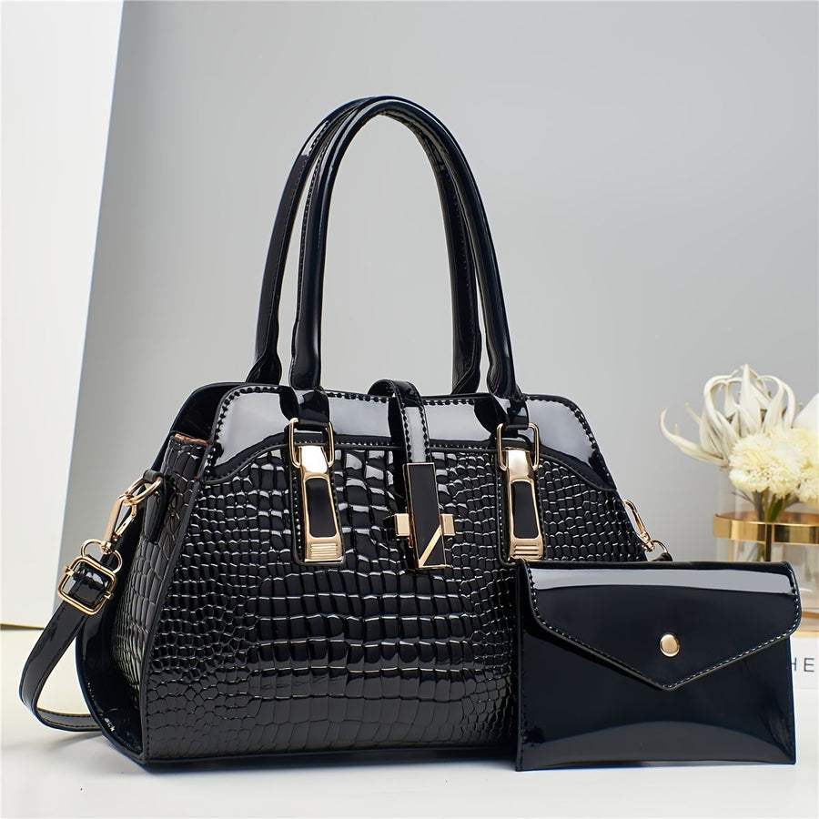 Blue Women'S Handbag Croc-Embossed Handbag Patent Leather Handbag Women'S - khaki - Size 29-13-21