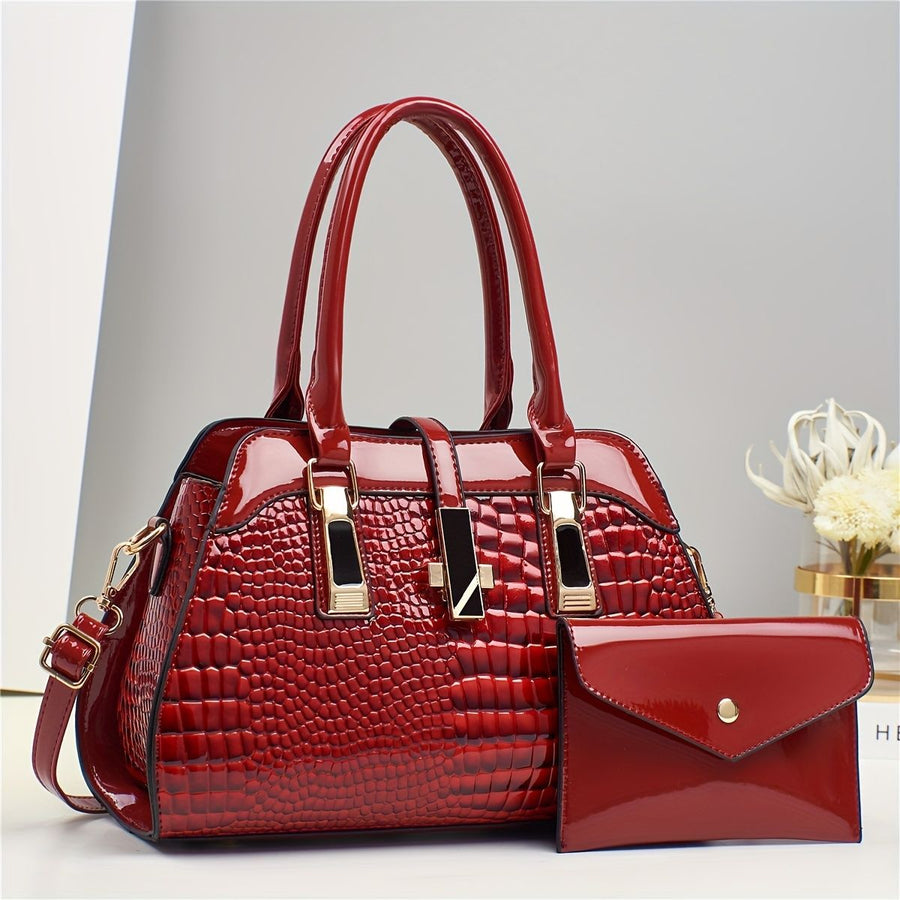 Blue Women'S Handbag Croc-Embossed Handbag Patent Leather Handbag Women'S - khaki - Size 29-13-21