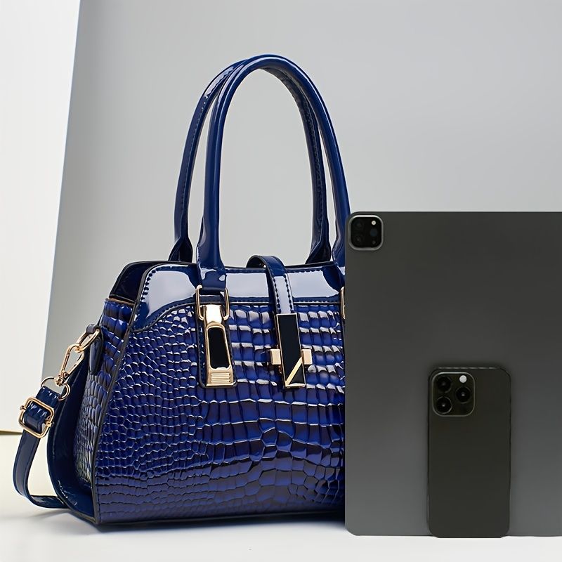 Blue Women'S Handbag Croc-Embossed Handbag Patent Leather Handbag Women'S - Khaki - Size 29-13-21