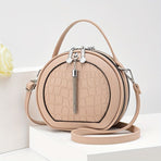 Ladies Handbag Round Handbag Croc-Embossed Handbag Tassel Handbag High-Quality - Green - Size L