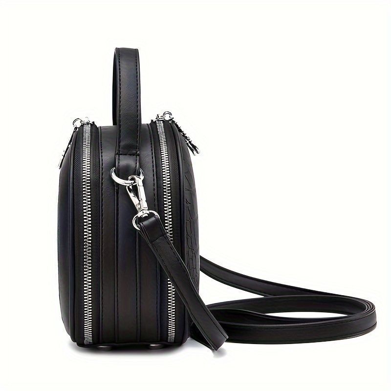 Ladies Handbag Round Handbag Croc-Embossed Handbag Tassel Handbag High-Quality - Pink - Size L