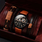 Men'S Bracelet Watch Set Single Calendar Watch Fake Three Eye Watch Canvas - Black - Size 15