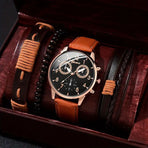 Men'S Bracelet Watch Set Single Calendar Watch Fake Three Eye Watch Canvas - Black - Size 15
