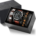 Men'S Bracelet Watch Set Single Calendar Watch Fake Three Eye Watch Canvas - Black - Size 16