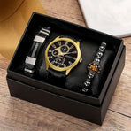 Men'S Bracelet Watch Set Single Calendar Watch Fake Three Eye Watch Canvas - Black - Size 16
