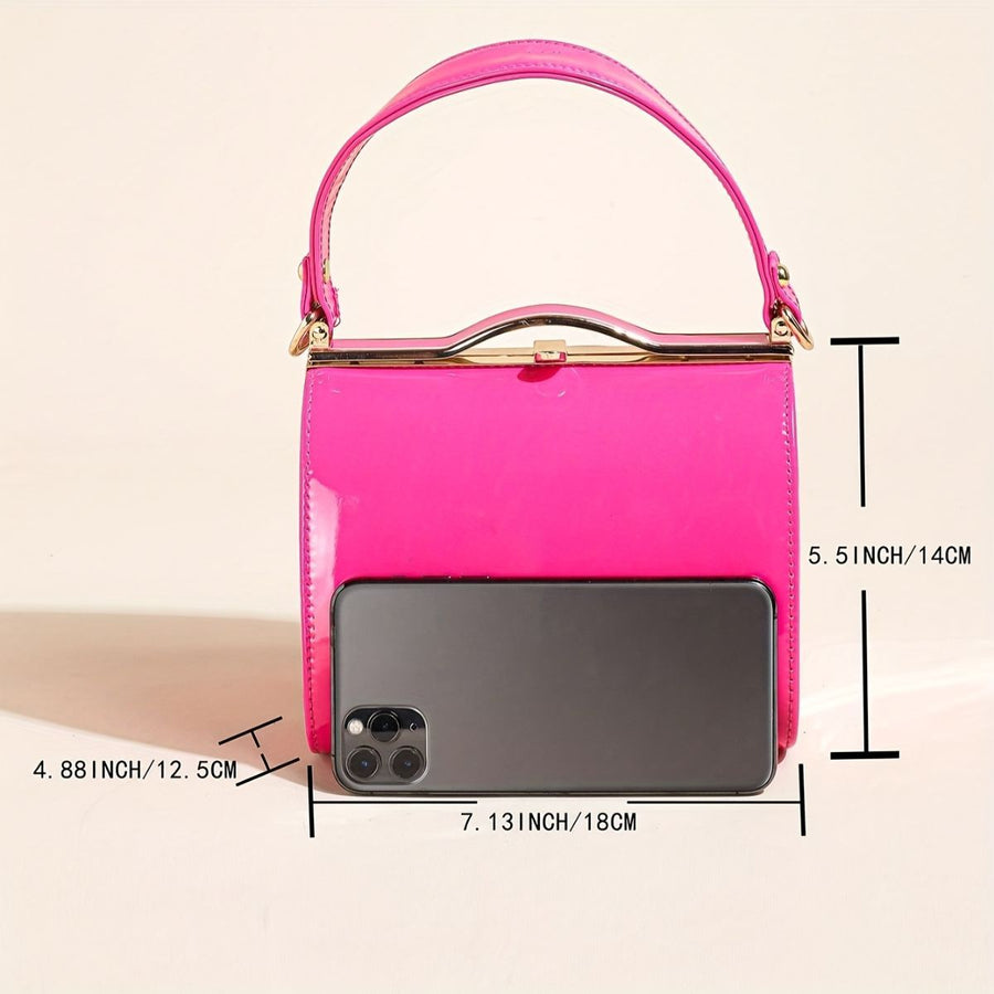 Women'S Evening Clutch Patent Leather Handbag Shiny Hand-Held Bag Hard-Shell - Black - Size 18-13-14