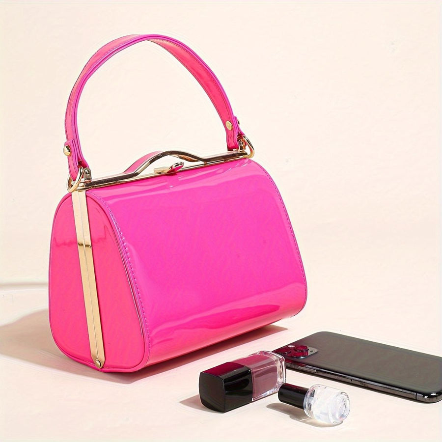 Women'S Evening Clutch Patent Leather Handbag Shiny Hand-Held Bag Hard-Shell - Black - Size 18-13-14