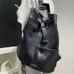 Leather Backpack Mesh Backpack Hybrid Backpack Travel Backpack Stylish Backpack - Black - Size M