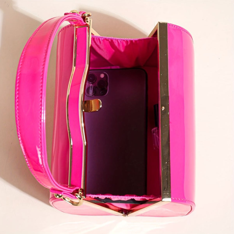 Women'S Evening Clutch Patent Leather Handbag Shiny Hand-Held Bag Hard-Shell - Orange - Size 18-13-14