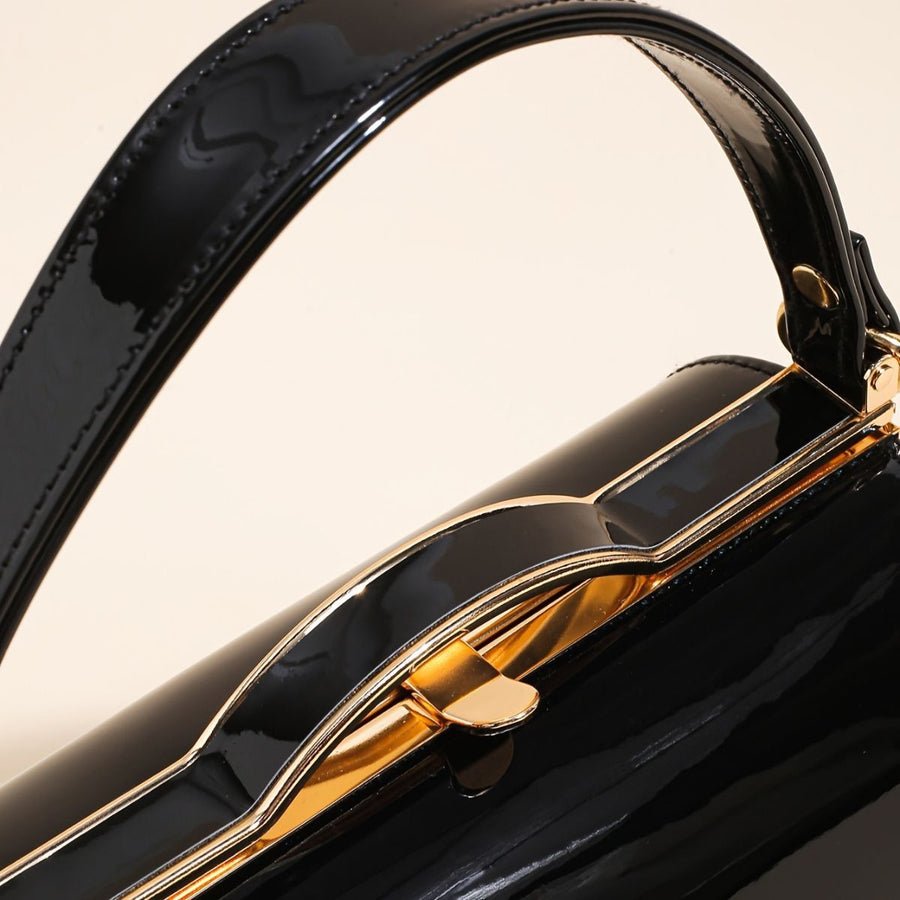 Women'S Evening Clutch Patent Leather Handbag Shiny Hand-Held Bag Hard-Shell - Orange - Size 18-13-14
