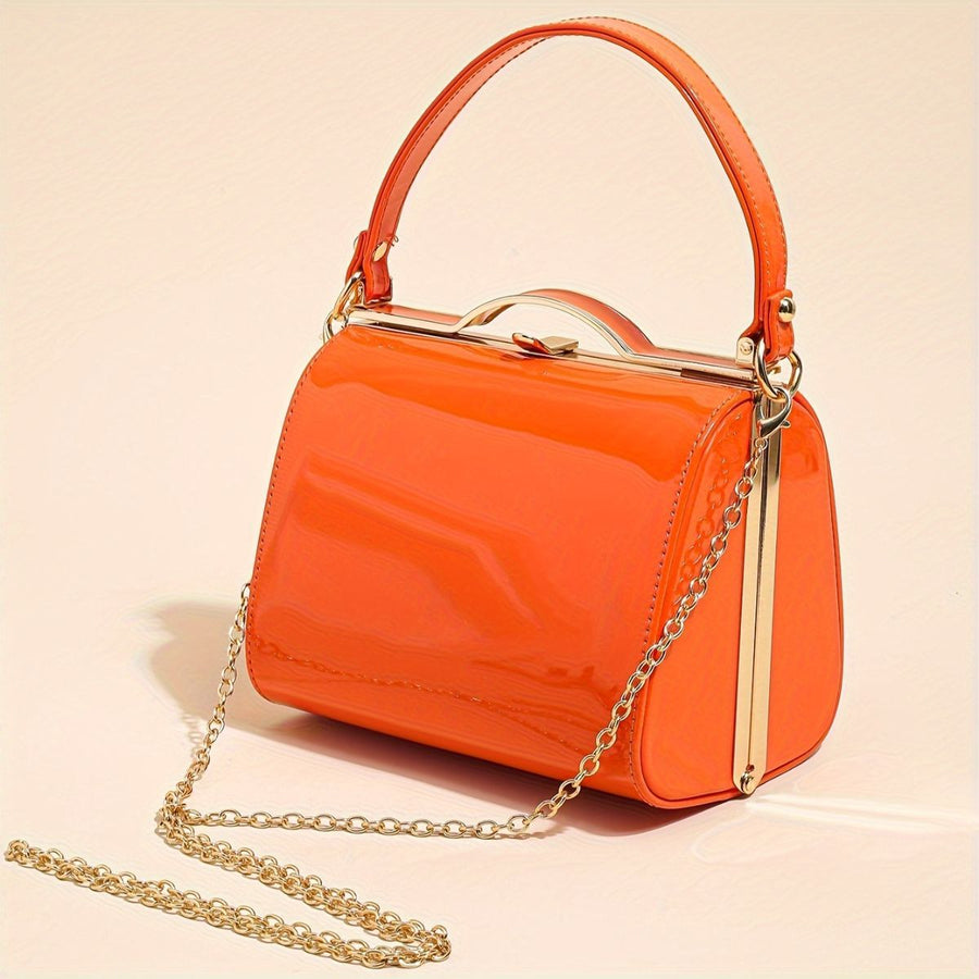 Women'S Evening Clutch Patent Leather Handbag Shiny Hand-Held Bag Hard-Shell - Orange - Size 18-13-14