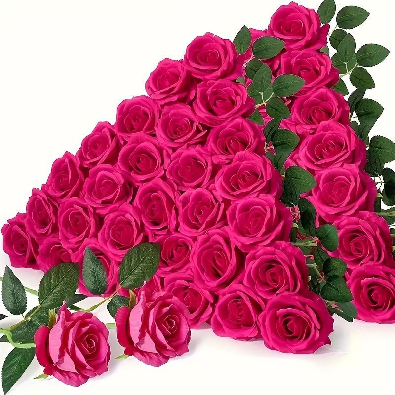 Artificial Silk Roses 25-Piece Bouquet Wedding Decorations Family Gathering - Purple - Size L