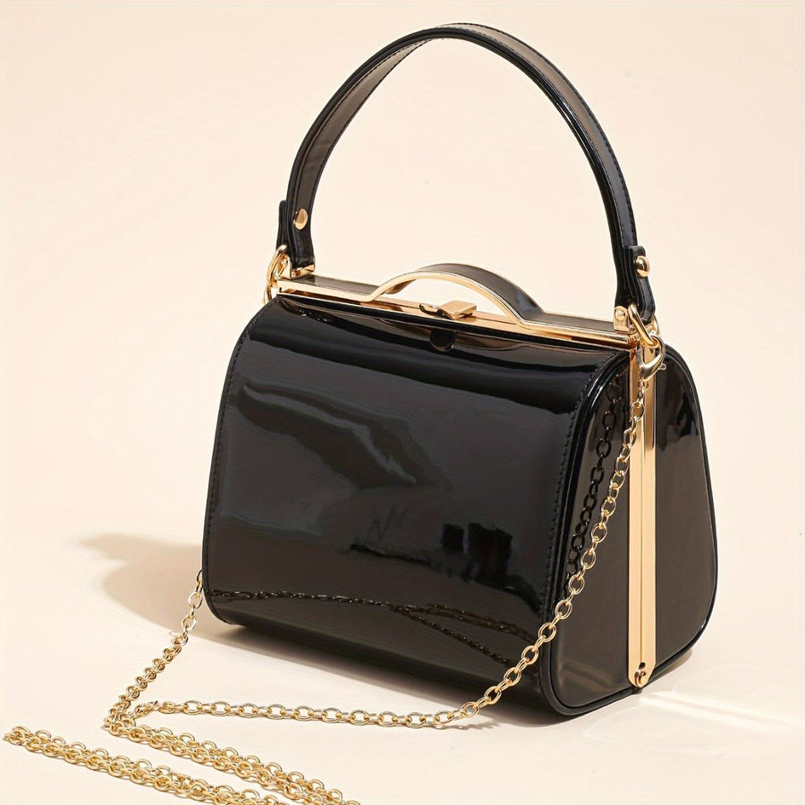 Women'S Evening Clutch Patent Leather Handbag Shiny Hand-Held Bag Hard-Shell - Rose - Size 18-13-14