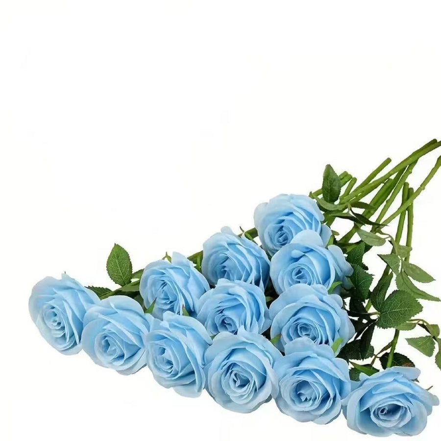 Artificial Silk Roses 25-Piece Bouquet Wedding Decorations Family Gathering - Royal Blue - Size L