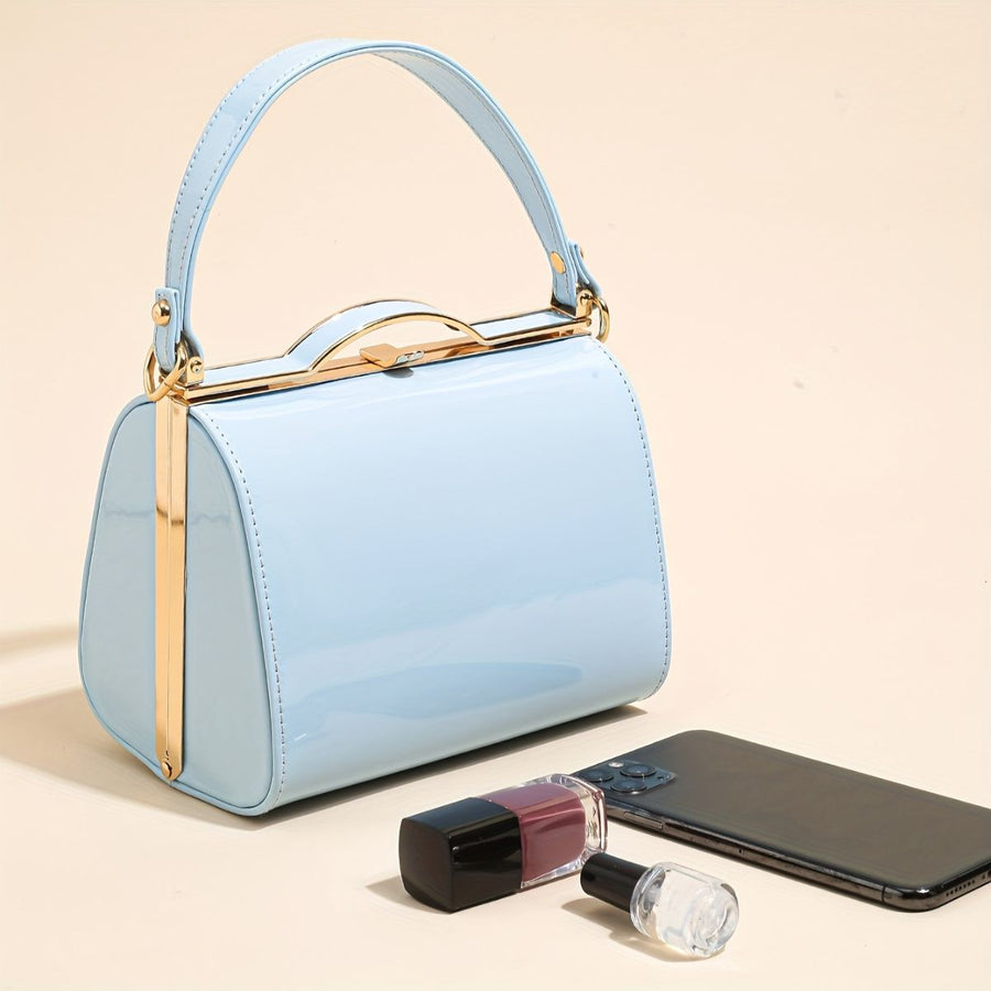 Women'S Evening Clutch Patent Leather Handbag Shiny Hand-Held Bag Hard-Shell - Sky Blue - Size 18-13-14