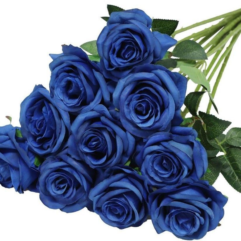 Artificial Silk Roses 25-Piece Bouquet Wedding Decorations Family Gathering - Sky Blue - Size L